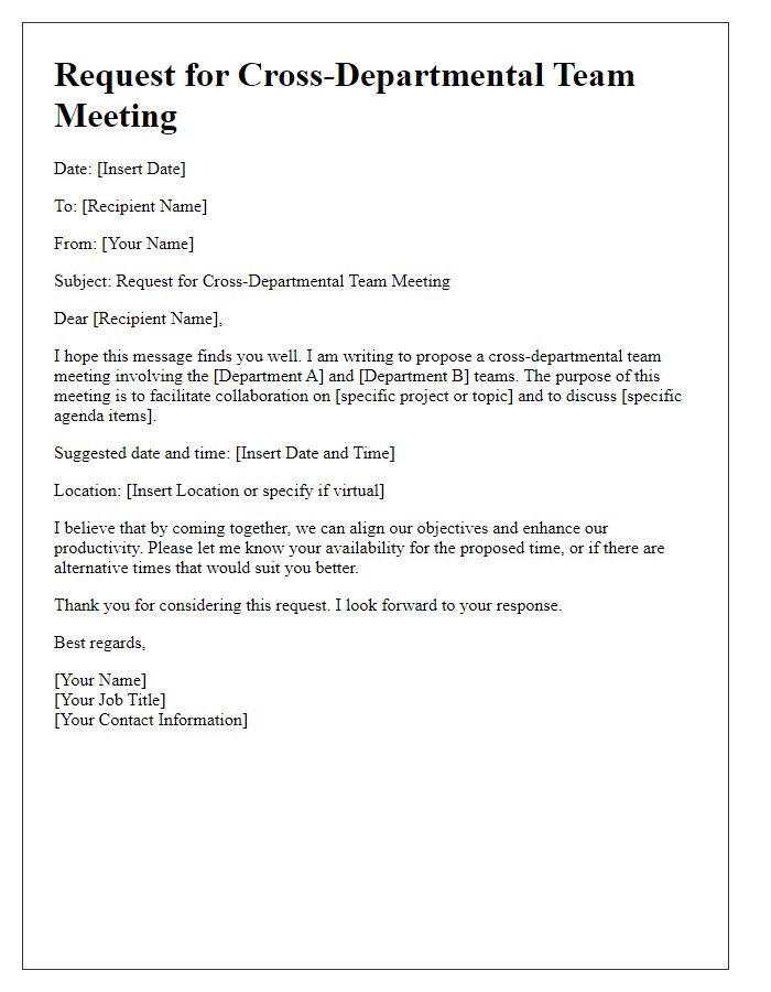 Letter template of request for cross-departmental team meeting