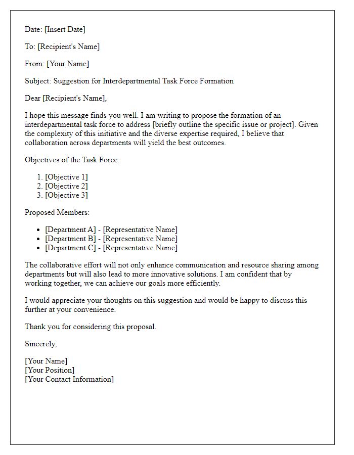 Letter template of suggestion for interdepartmental task force formation