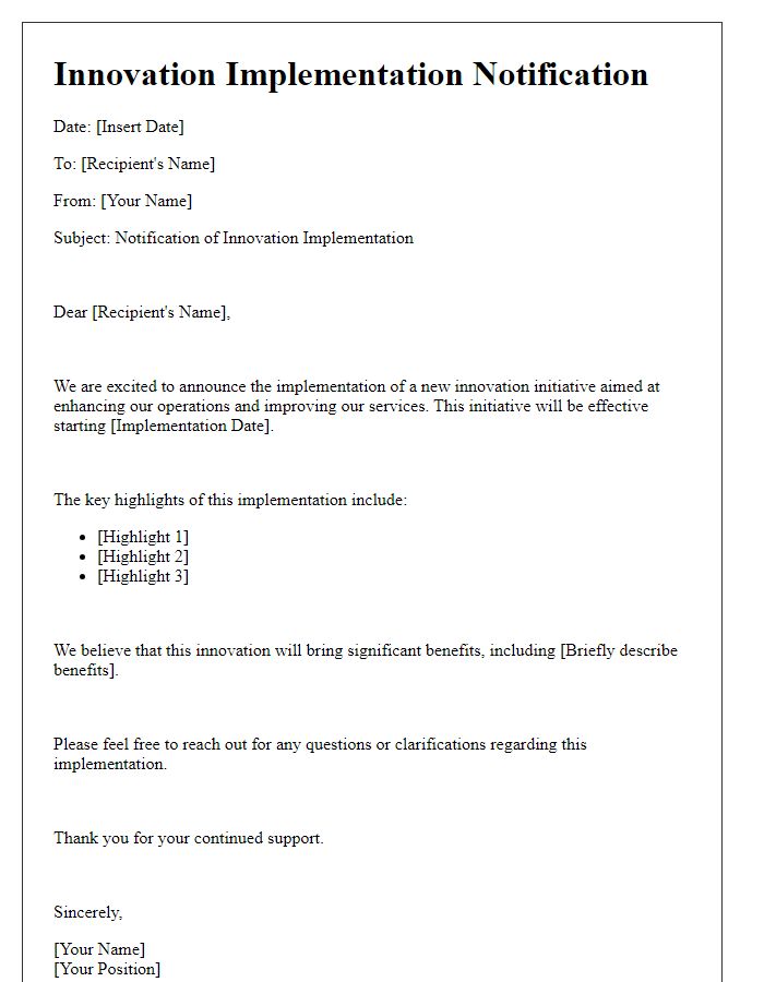 Letter template of innovation implementation notification