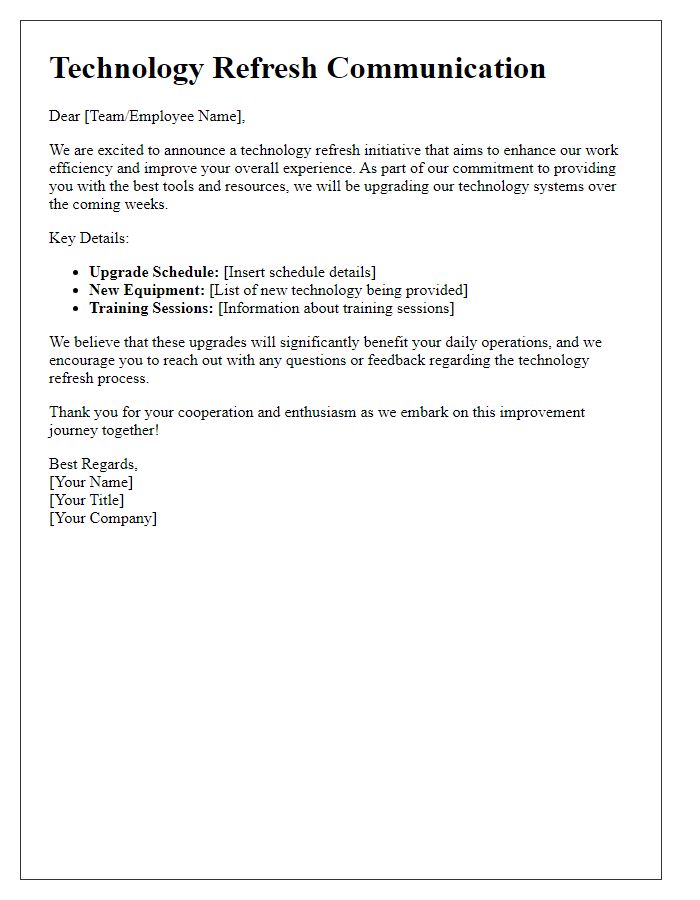 Letter template of technology refresh communication