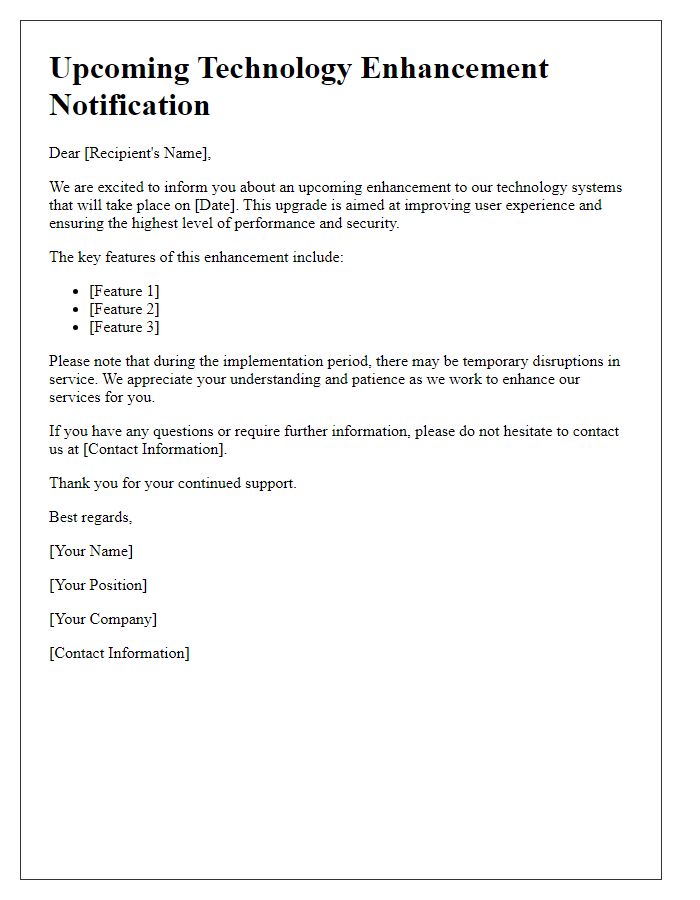 Letter template of upcoming technology enhancement notification