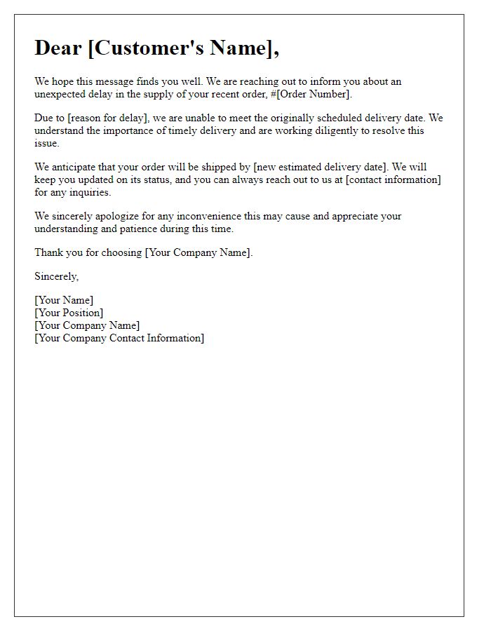 Letter template of customer notification on supply delays.