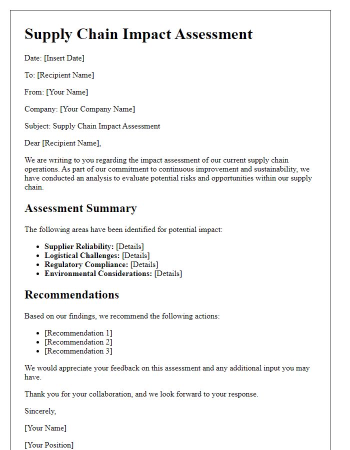 Letter template of supply chain impact assessment.