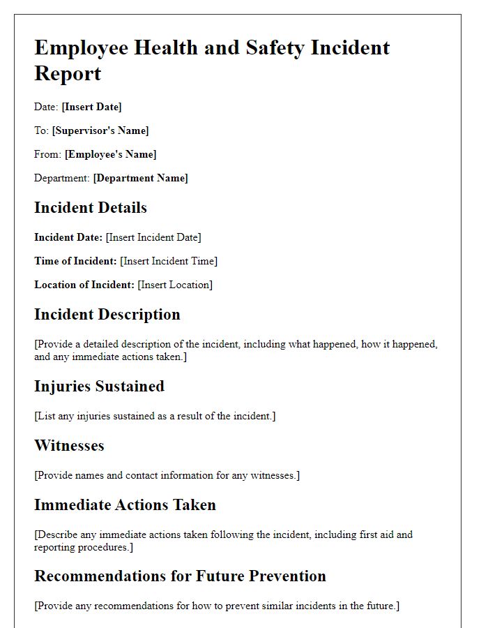 Letter template of employee health and safety incident report