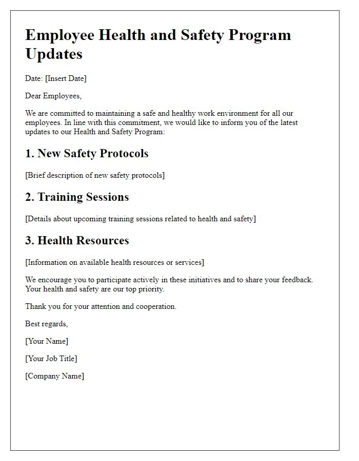 Letter template of employee health and safety program updates