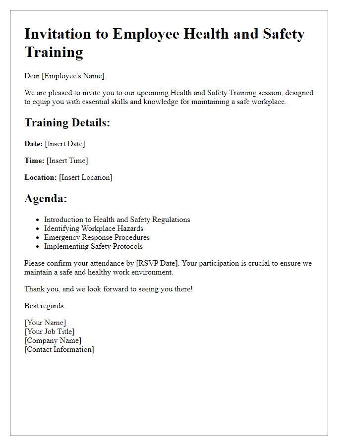 Letter template of employee health and safety training invitation