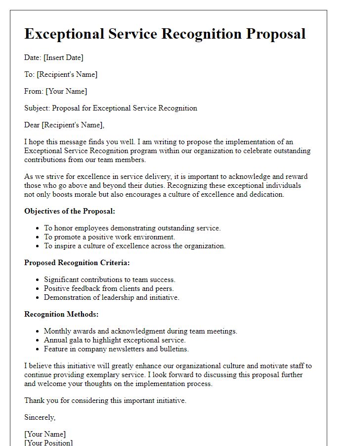 Letter template of Exceptional Service Recognition Proposal