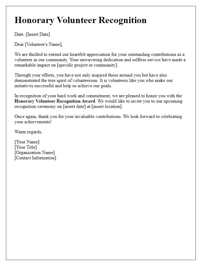 Letter template of Honorary Volunteer Recognition Initiative