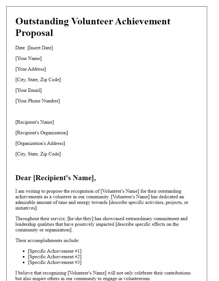 Letter template of Outstanding Volunteer Achievement Proposal