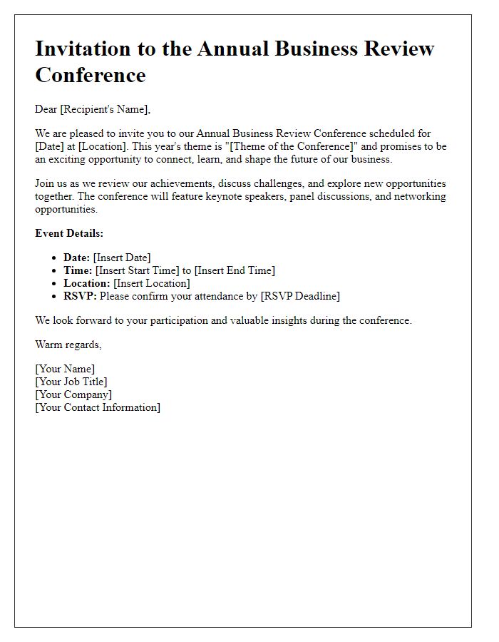 Letter template of Annual Business Review Conference Invitation