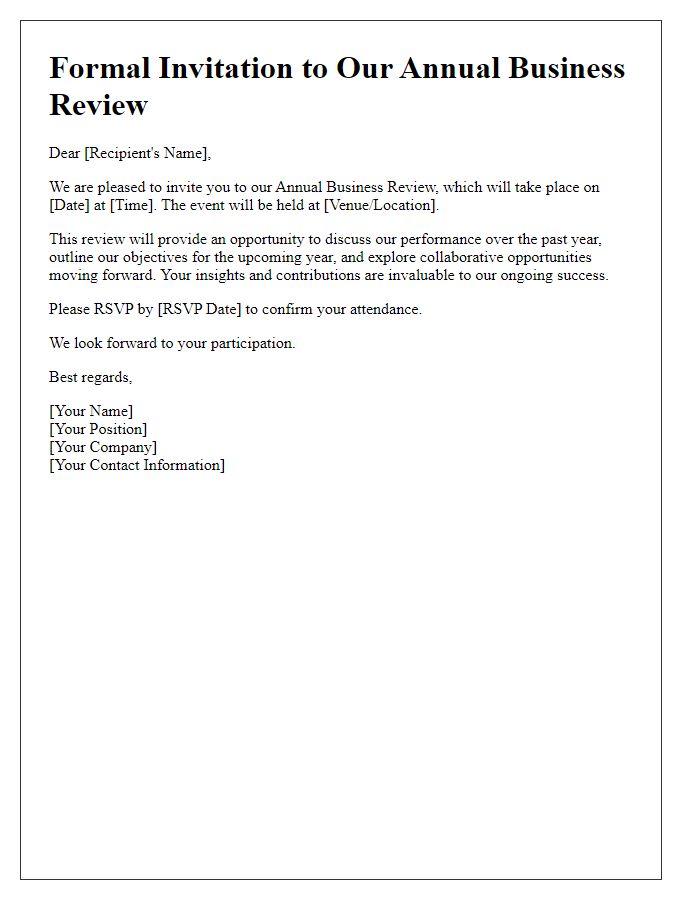 Letter template of Formal Invitation for Annual Business Review