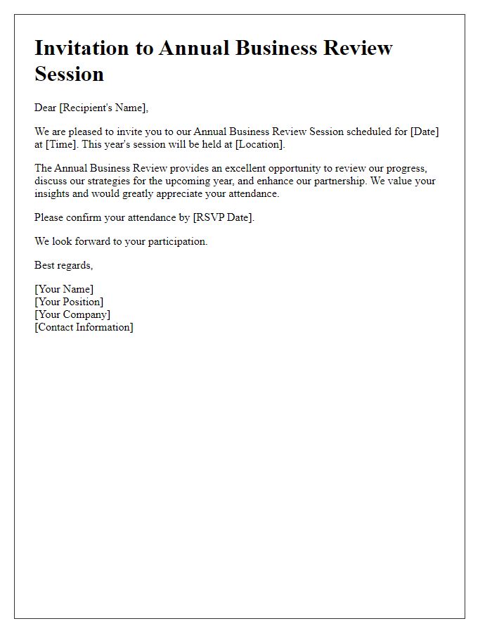 Letter template of Invitation to Annual Business Review Session