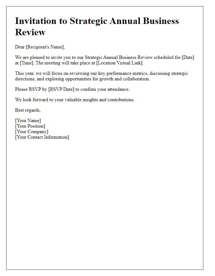 Letter template of Invitation to Strategic Annual Business Review