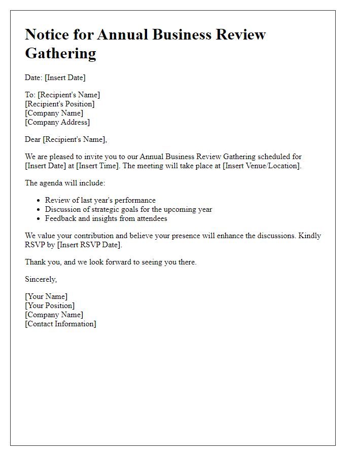 Letter template of Notice for Annual Business Review Gathering