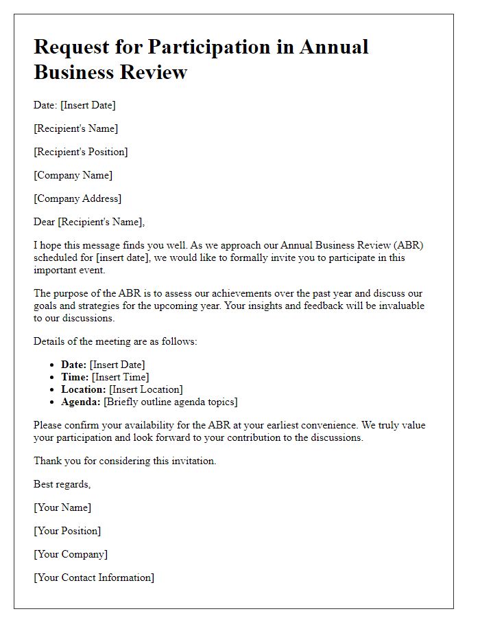 Letter template of Request for Participation in Annual Business Review