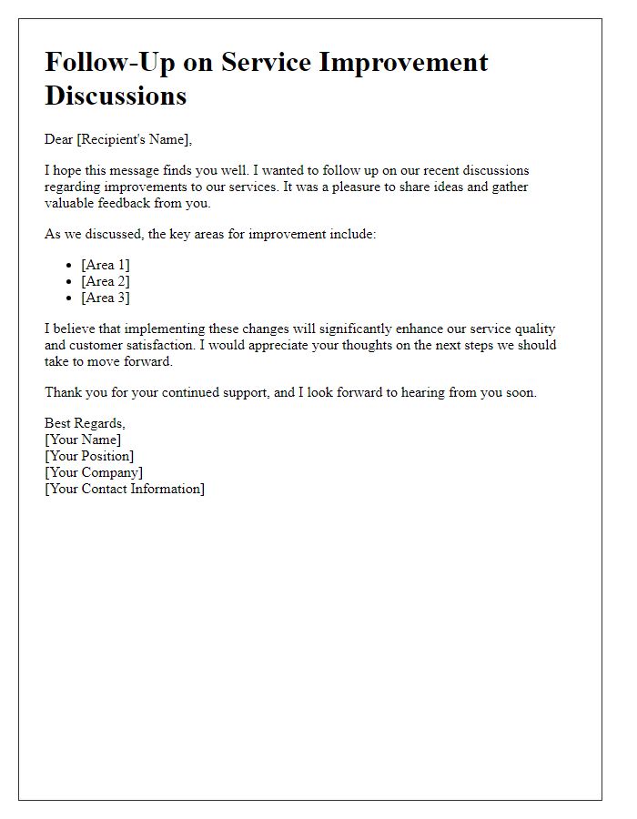 Letter template of follow-up on service improvement discussions