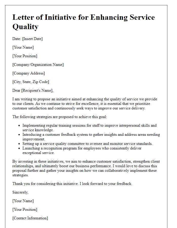 Letter template of initiative for enhancing service quality