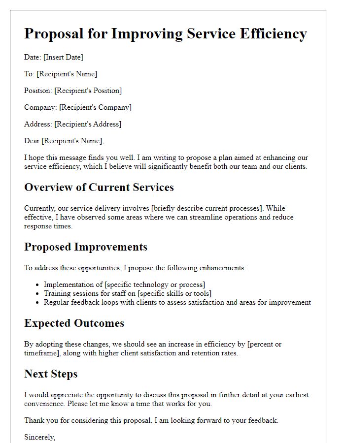 Letter template of proposal for improving service efficiency