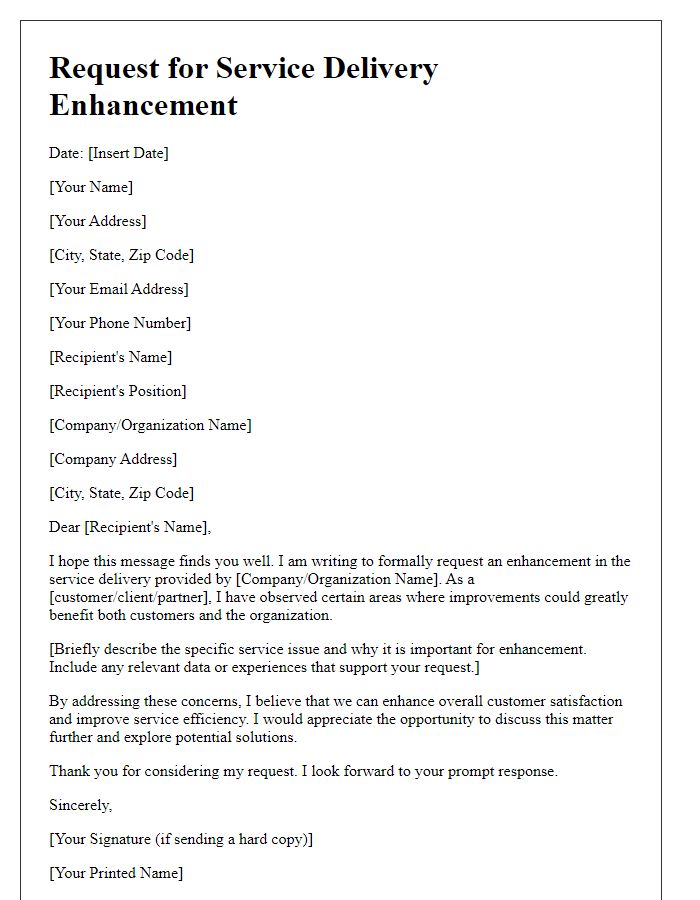 Letter template of request for service delivery enhancement