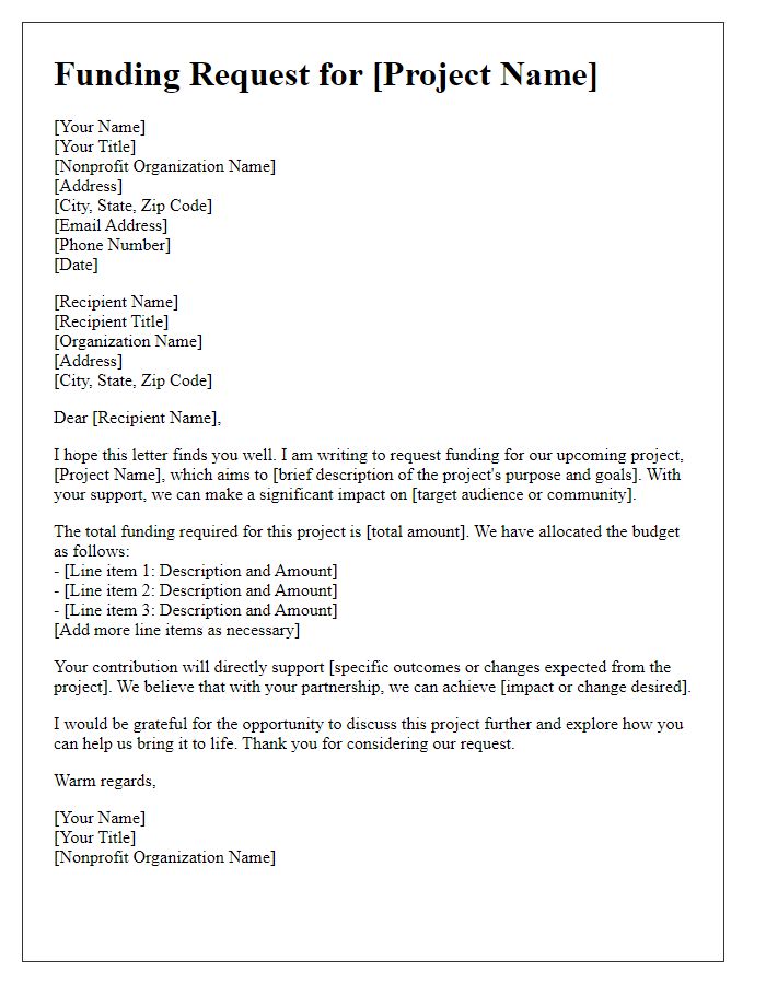 Letter template of clear nonprofit project funding needs