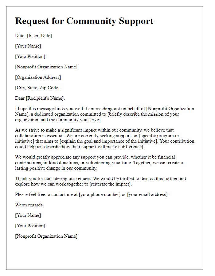 Letter template of impactful nonprofit community support request