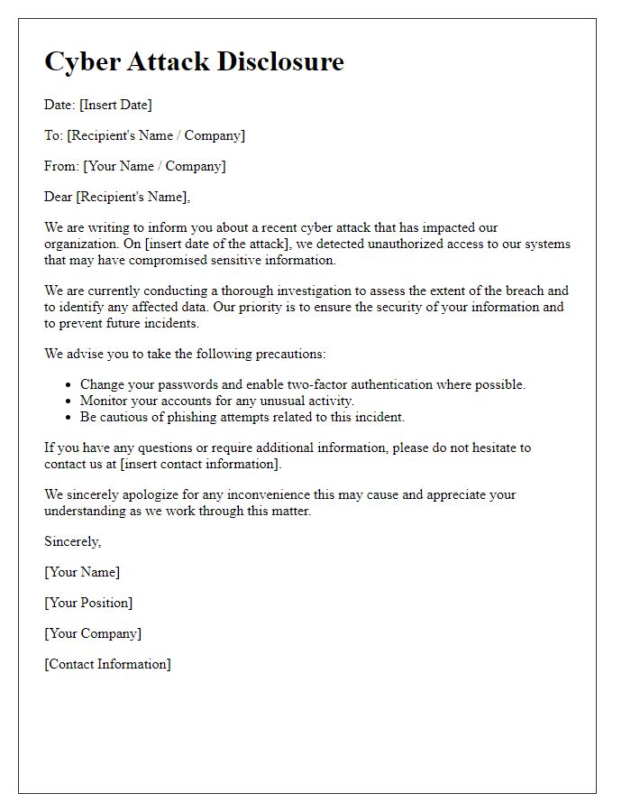 Letter template of Cyber Attack Disclosure