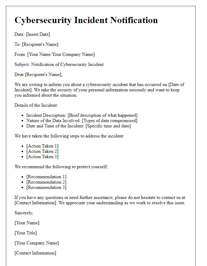 Letter template of Cybersecurity Incident Notification
