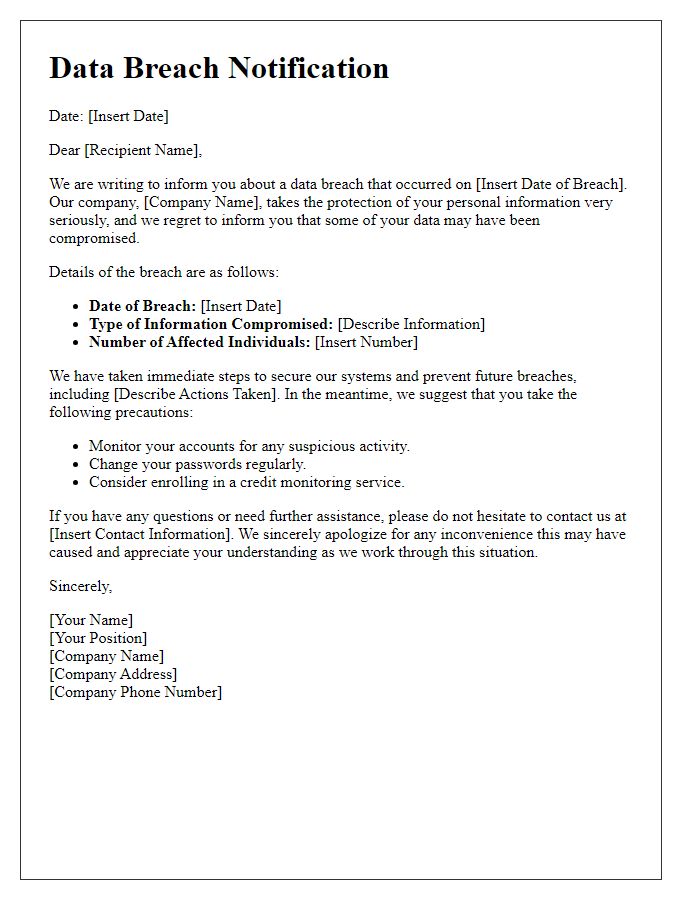 Letter template of Data Breach Alert