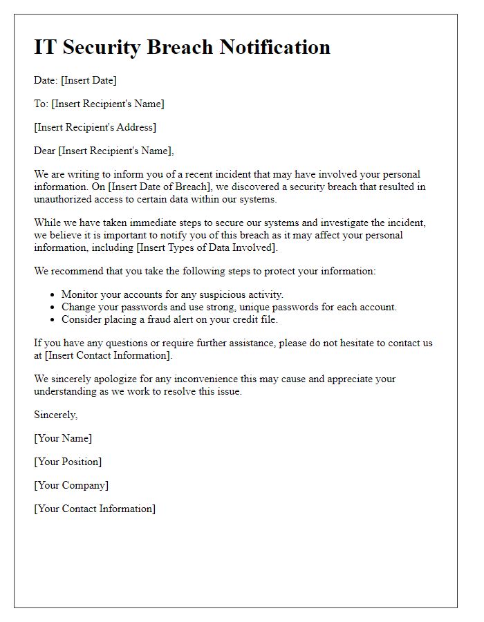 Letter template of IT Security Breach Notification