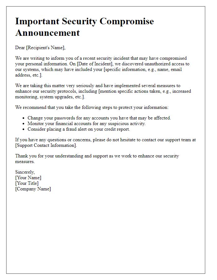 Letter template of Security Compromise Announcement