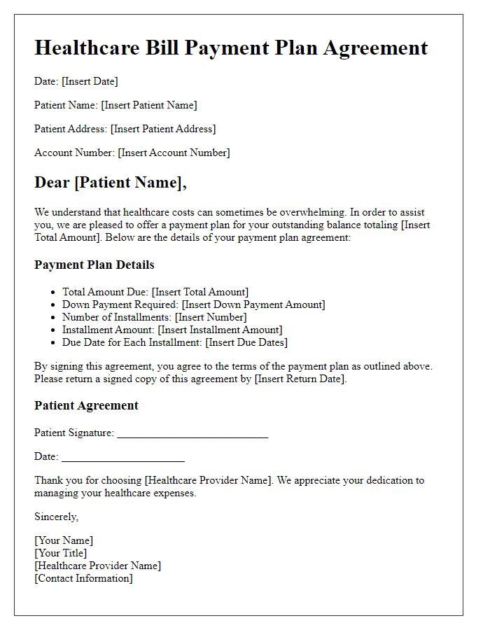 Letter template of healthcare bill payment plan agreement