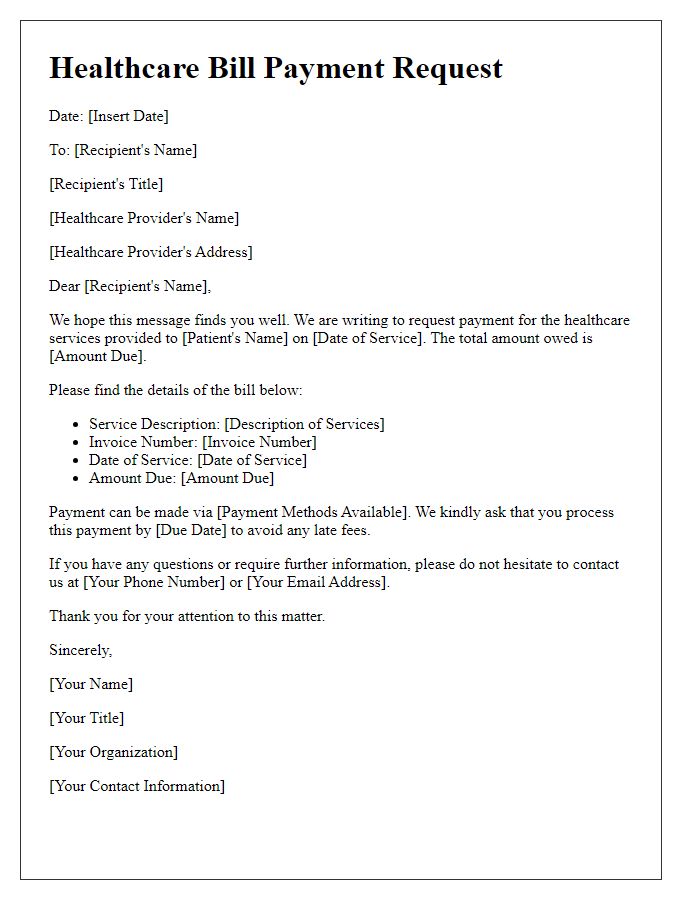 Letter template of healthcare bill payment request