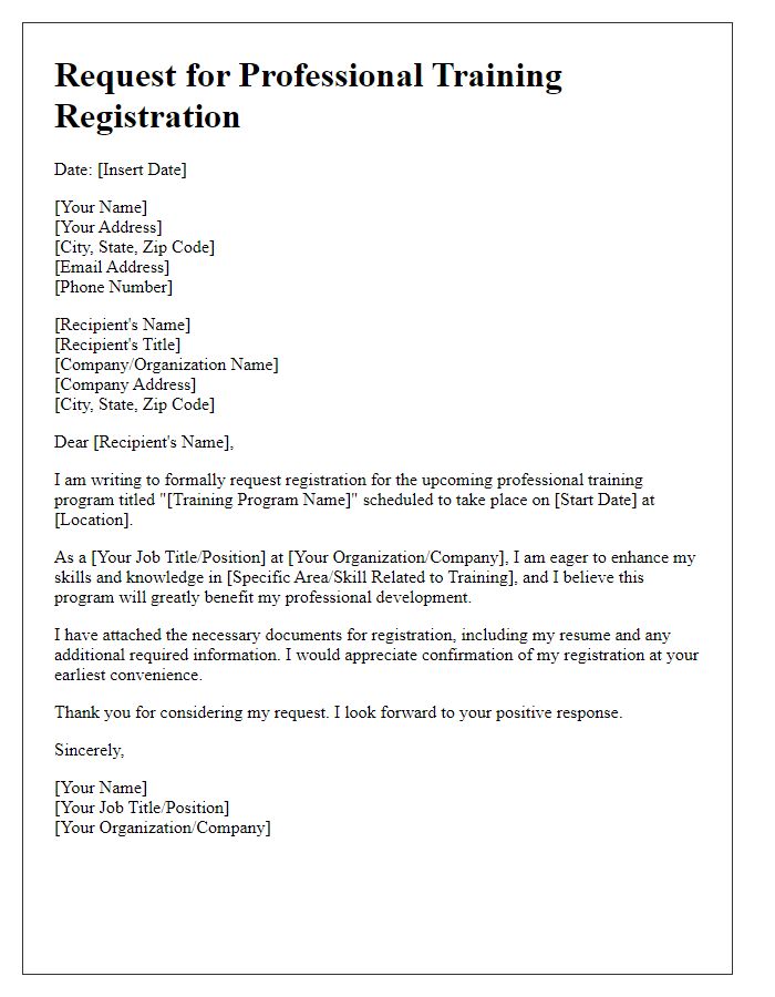 Letter template of request for professional training registration