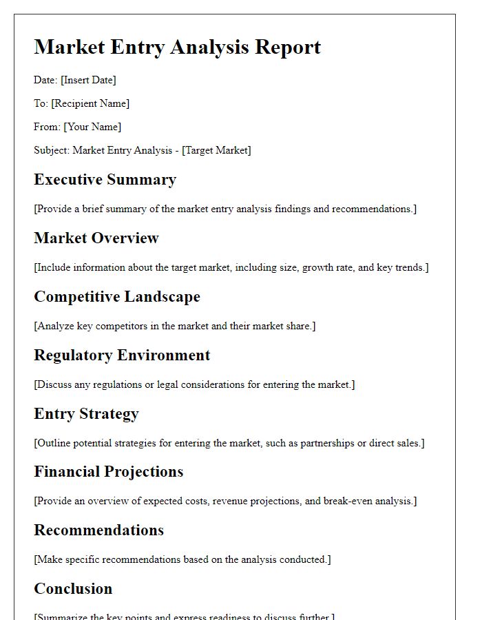 Letter template of market entry analysis report