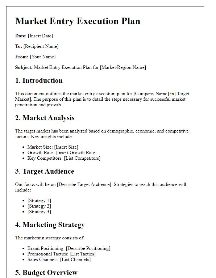 Letter template of market entry execution plan