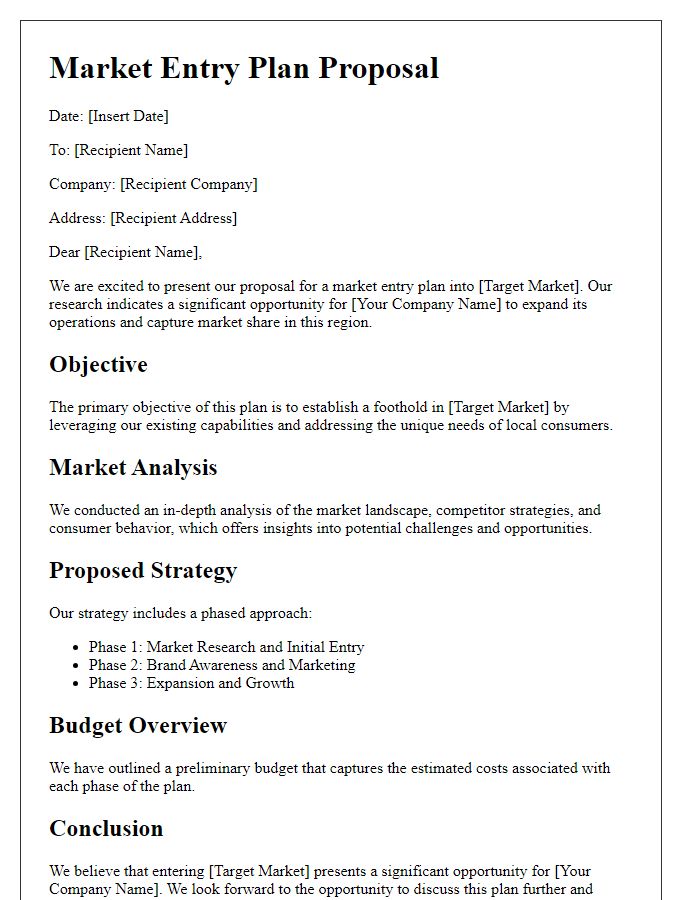 Letter template of market entry plan proposal