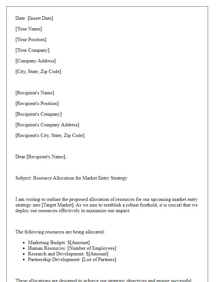 Letter template of market entry resource allocation