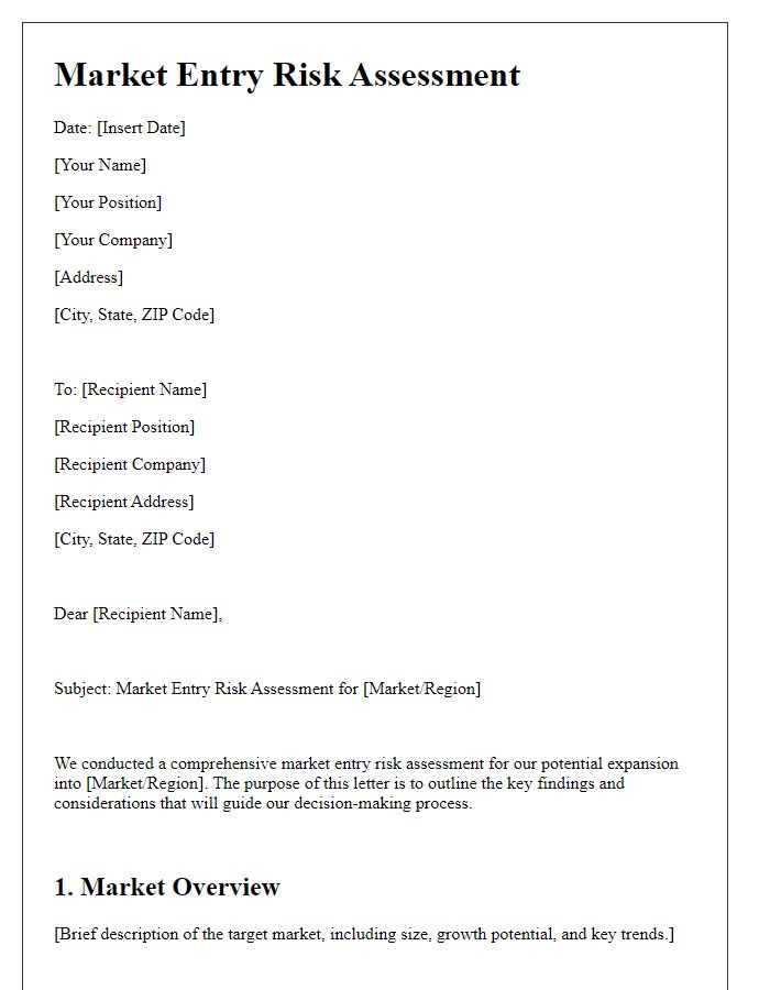 Letter template of market entry risk assessment