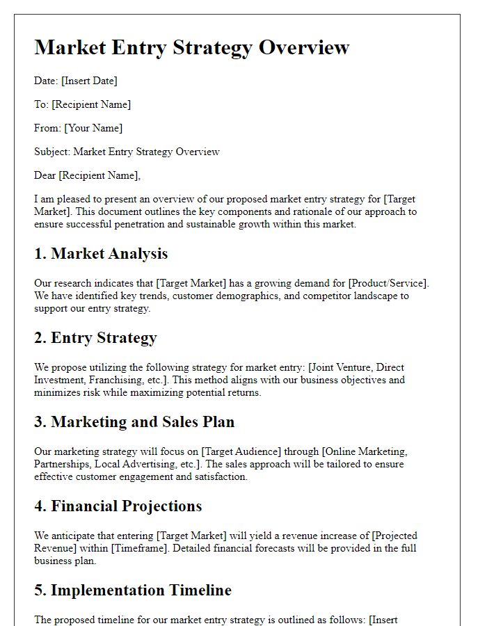 Letter template of market entry strategy overview