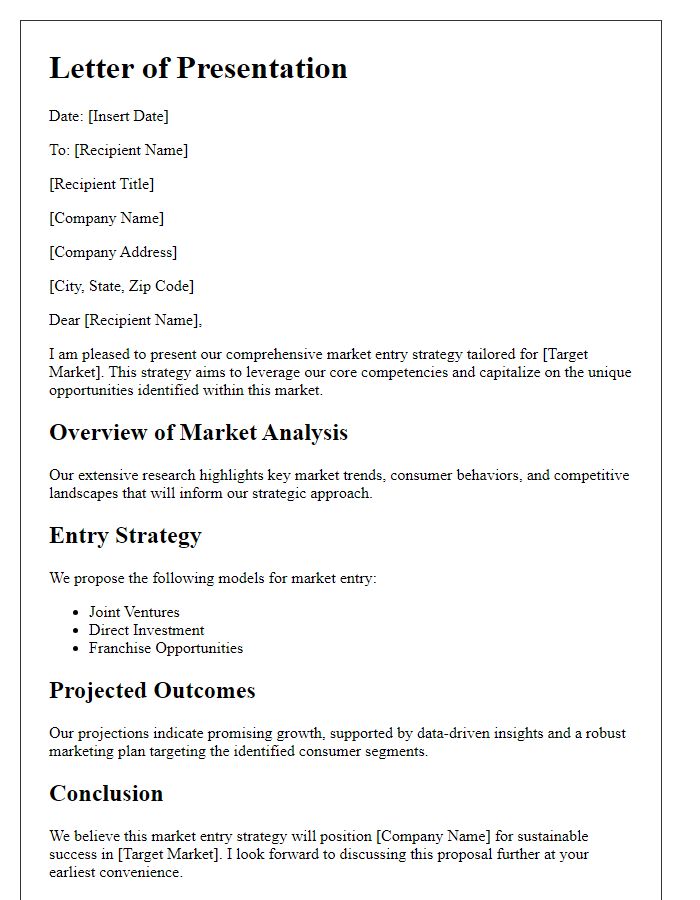 Letter template of market entry strategy presentation