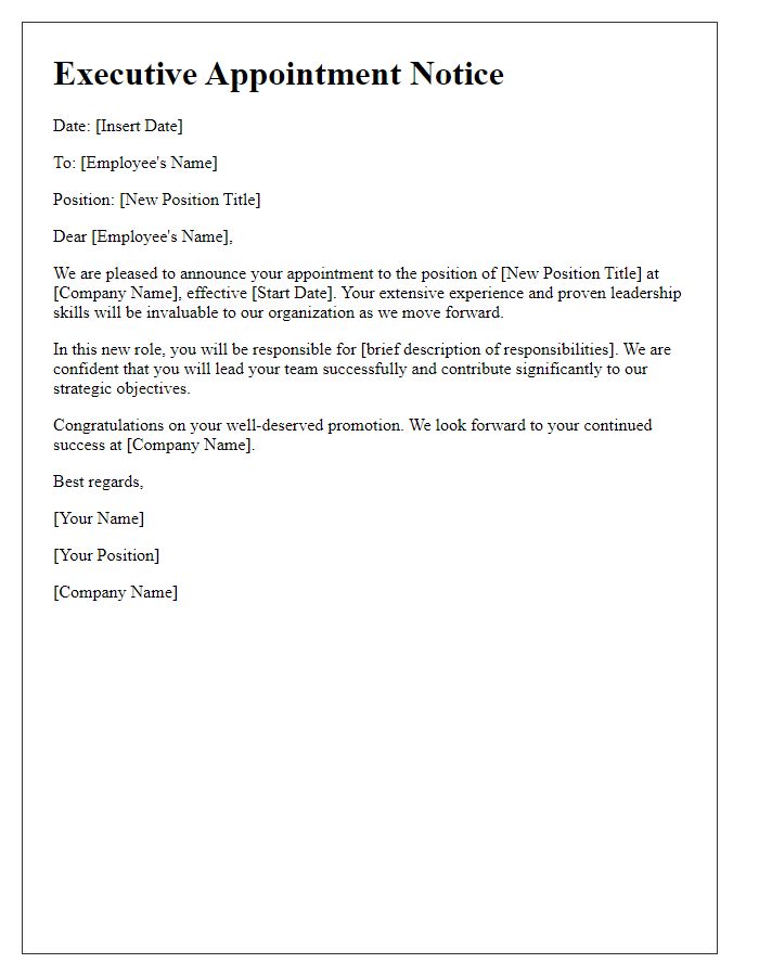 Letter template of new executive appointment notice