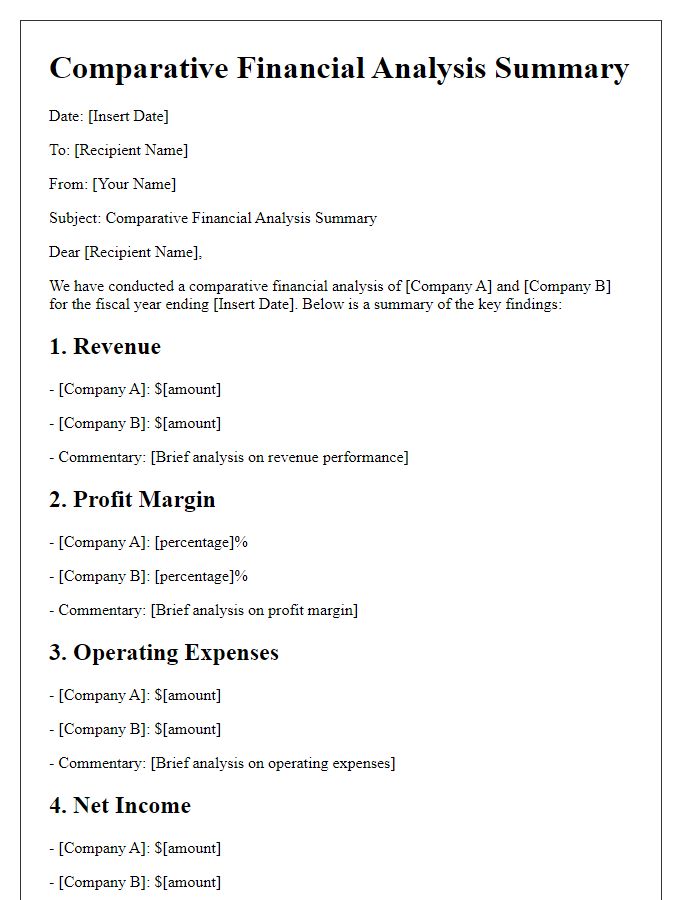 Letter template of comparative financial analysis summary