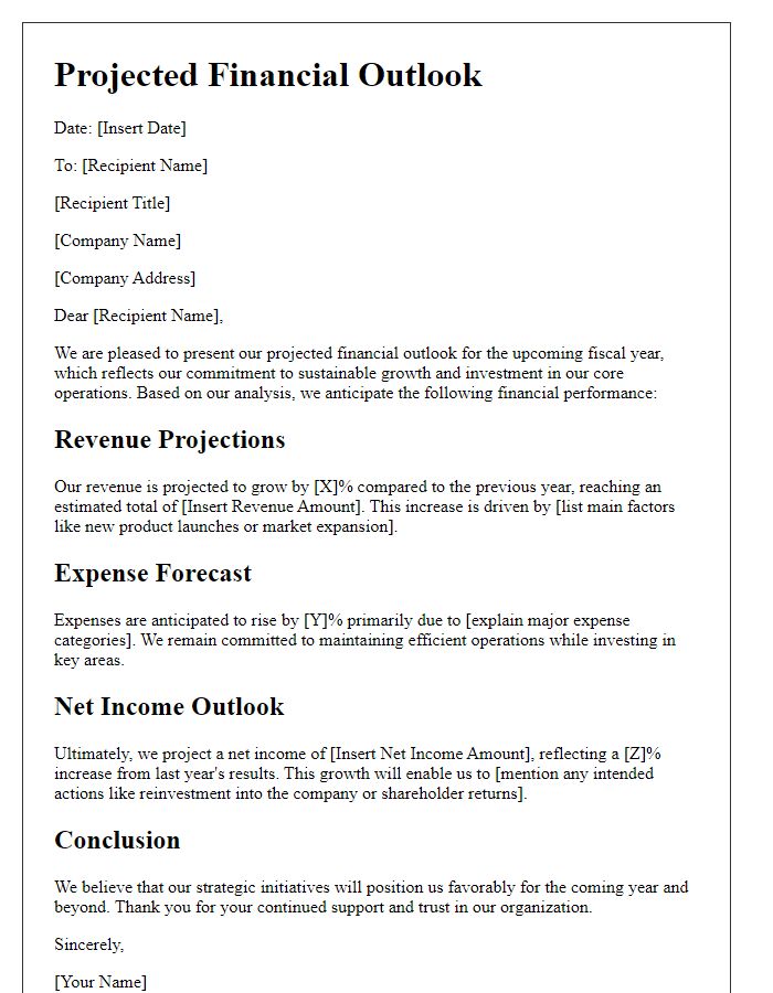 Letter template of projected financial outlook