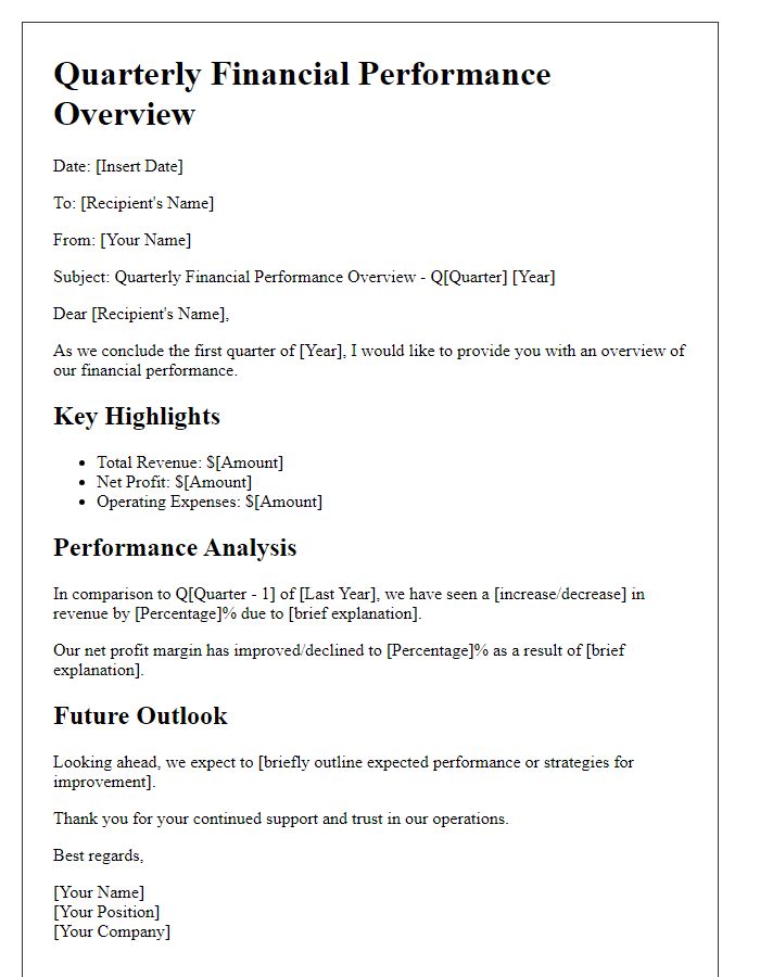 Letter template of quarterly financial performance overview