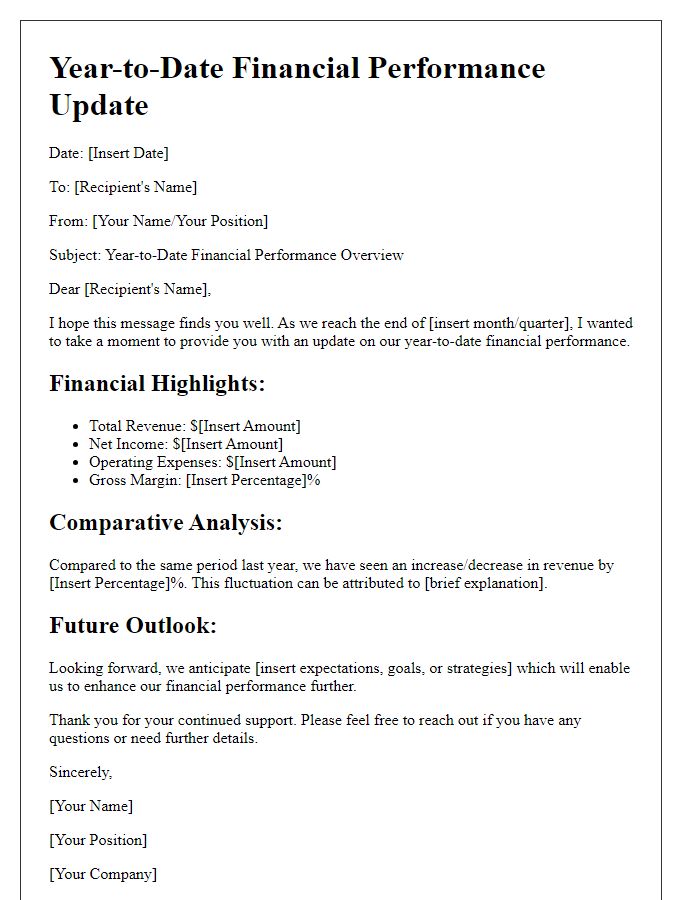 Letter template of year-to-date financial performance