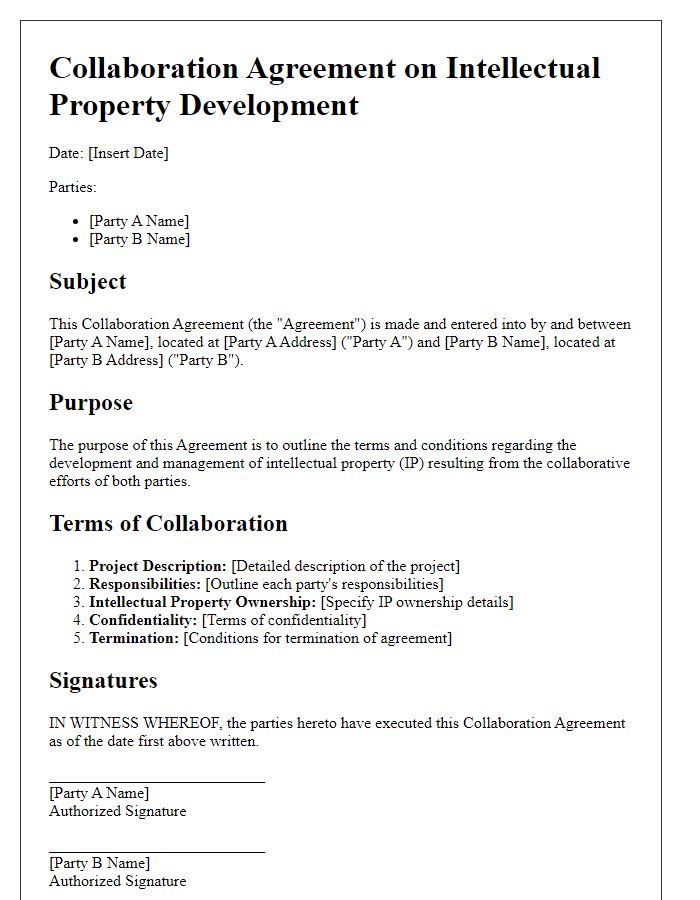 Letter template of Collaboration Agreement on IP Development