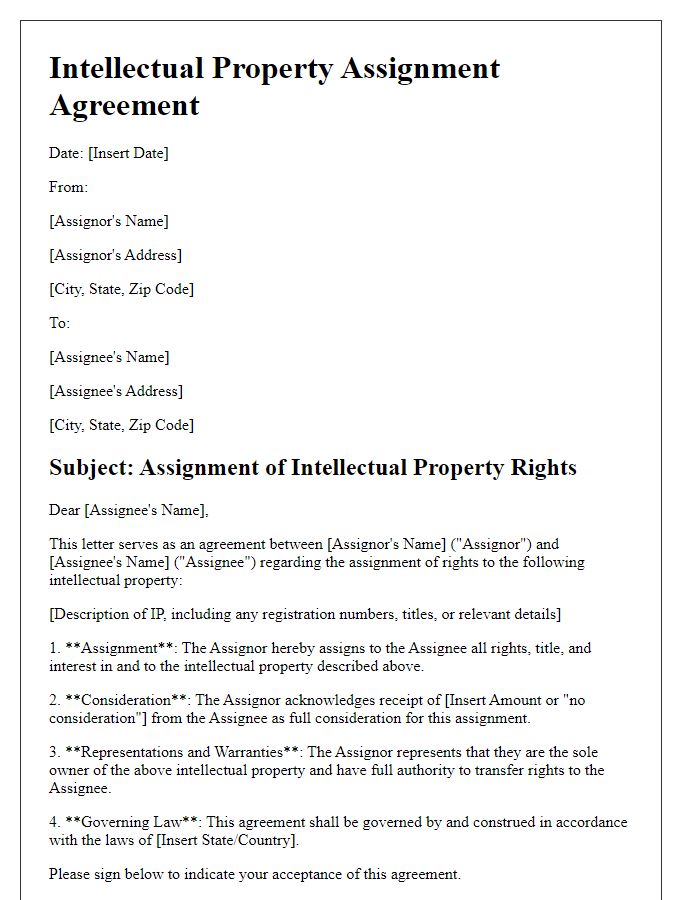 Letter template of IP Assignment Agreement