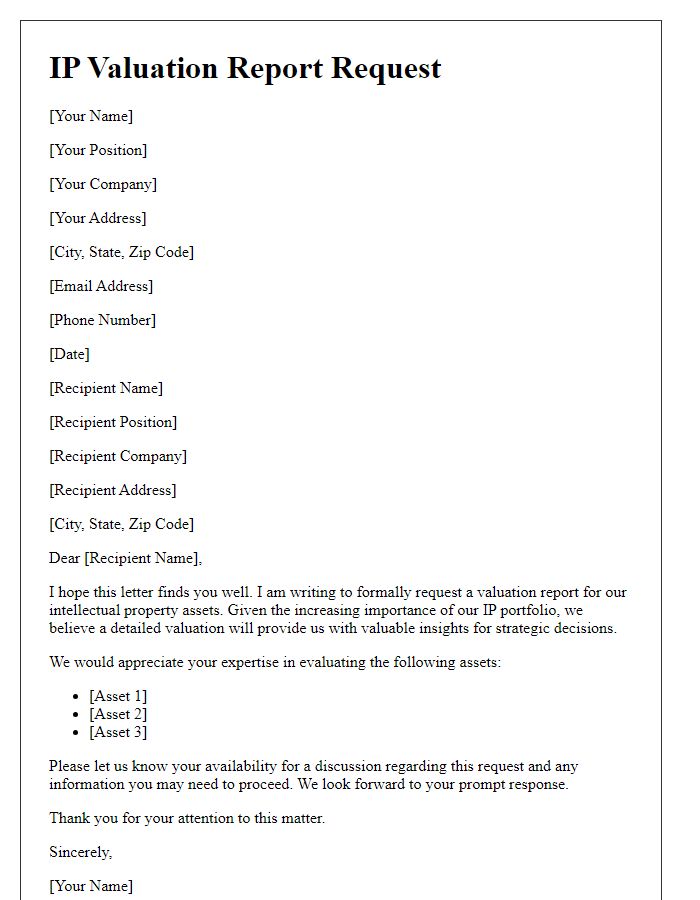 Letter template of IP Valuation Report Request