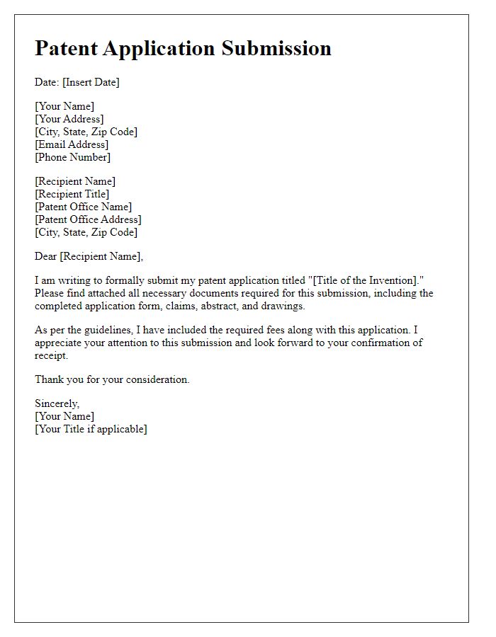 Letter template of Patent Application Submission