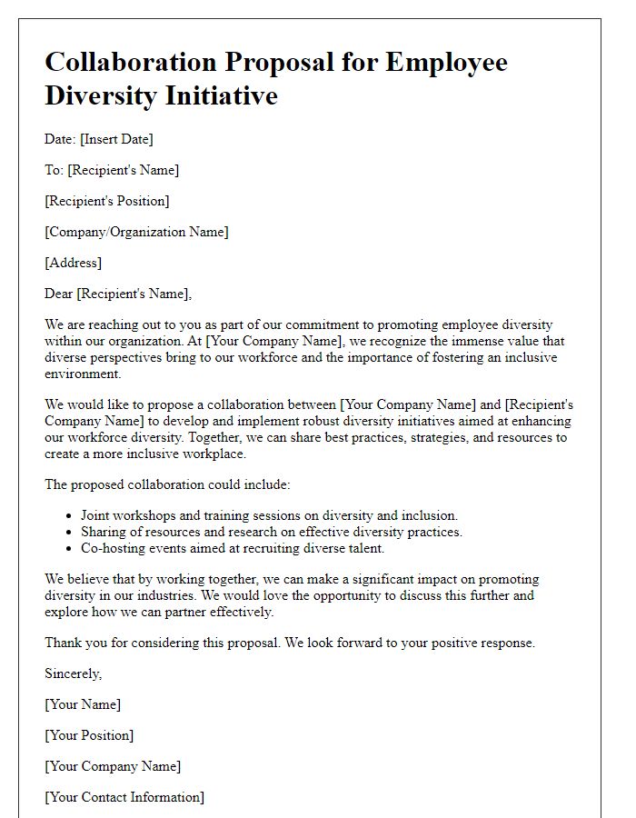 Letter template of collaboration for employee diversity initiative.